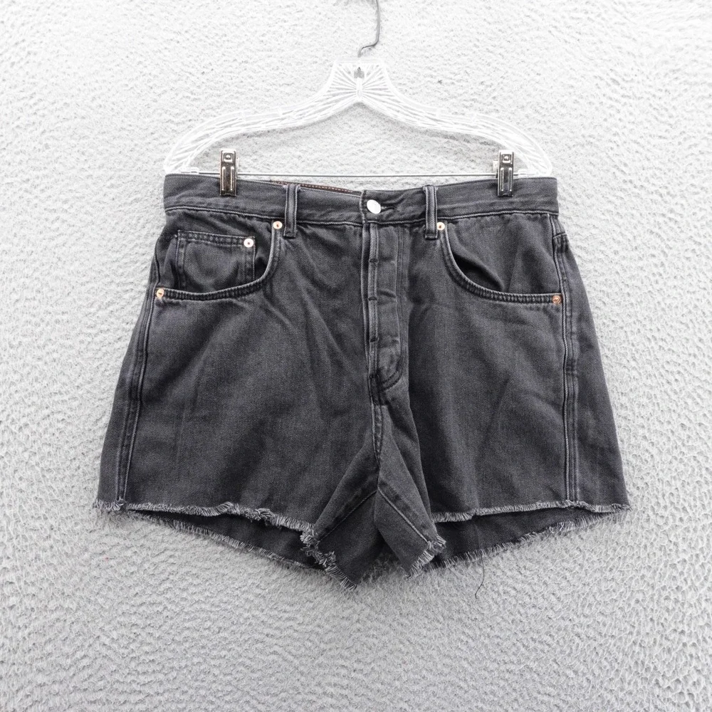 We The Free Free People Raw Hem‎ Denim Cutoff Shorts 31 Black Womens Button Fly